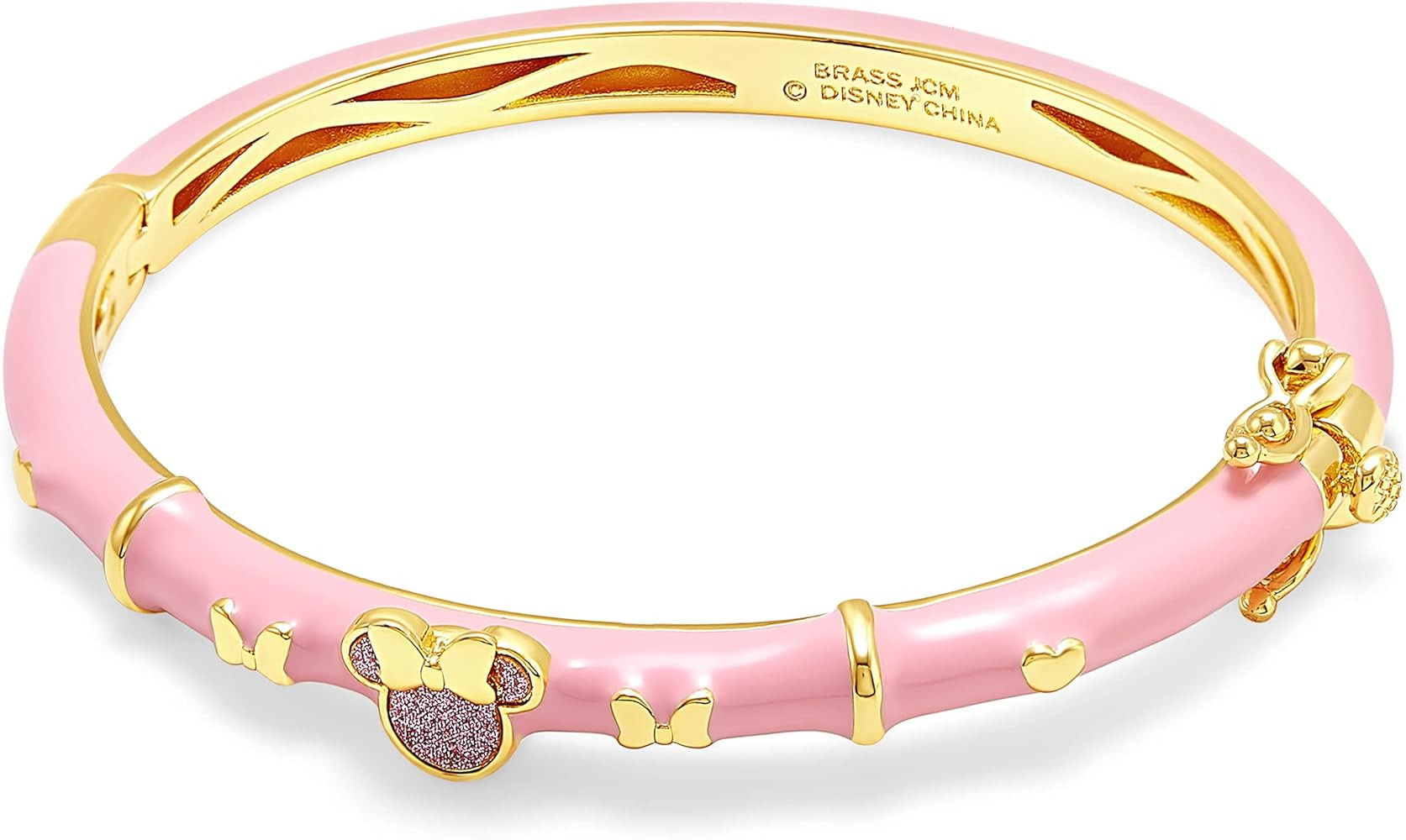 Disney Jewelry for Pink Minnie Mouse Bangle Bracelet, Yellow Flash Plated, Glitter Accent, 6.5" | Amazon (US)
