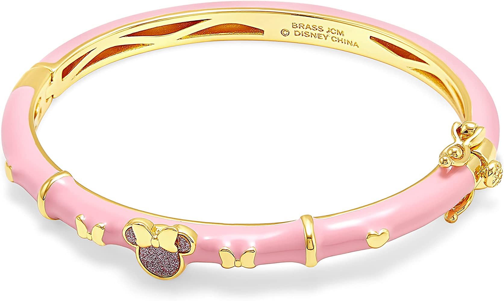 Disney Jewelry for Girls Pink Minnie Mouse Bangle Bracelet, Yellow Gold Plated, Glitter Accent, 6... | Amazon (US)