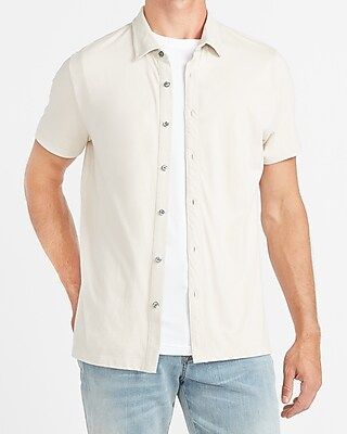 Slim Solid Luxe Comfort Knit Short Sleeve Shirt Neutral Men's L | Express