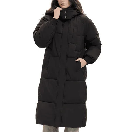 PUFFIT Women Long Puffer Jacket Hood Winter Water Repellent Wind-resistant Warm Ladies Quilted Padded Coat Big Pocket | Walmart (US)