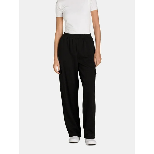 No Boundaries Fleece Wide Leg Cargo Pants, Women’s | Walmart (US)