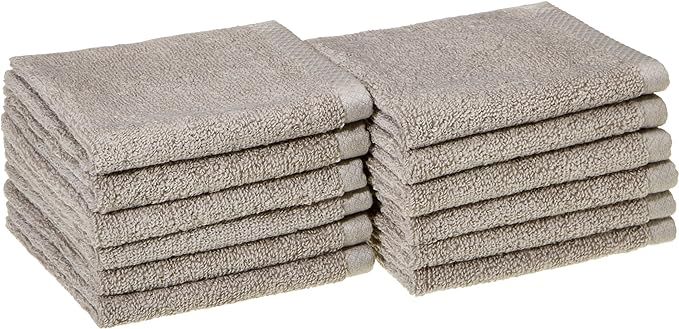 Amazon Basics Quick-Dry, Luxurious, Soft, 100% Cotton Towels, Platinum - Set of 12 Washcloths | Amazon (US)