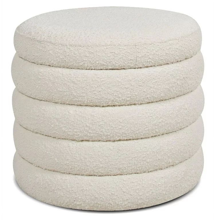 Fuji 22" Upholstered Boucle Round Storage Ottoman Ivory White | Walmart (US)