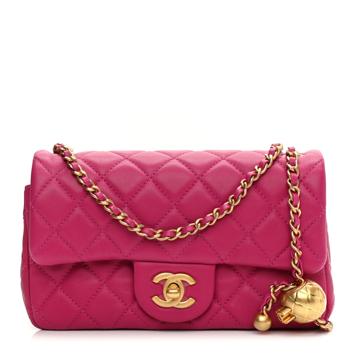 CHANEL Lambskin Quilted CC Pearl Crush Mini Rectangular Flap Fuchsia | FASHIONPHILE (US)
