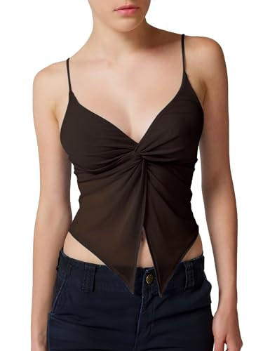 ISZPLUSH Women Sexy Halterneck Y2k Tops Slit Front Tie Crop Tops Sleeveless Spaghetti Strap Vests Slim Fit Strappy Tank Tops S-black | Amazon (US)