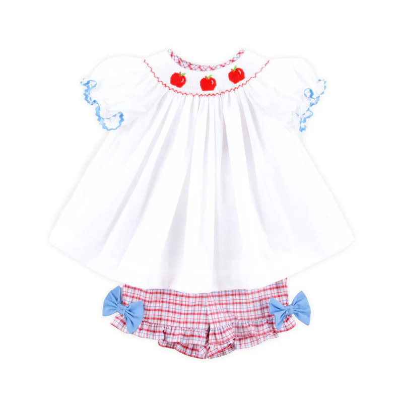 Apple Smocked Red Plaid Bishop Short Set | Classic Whimsy