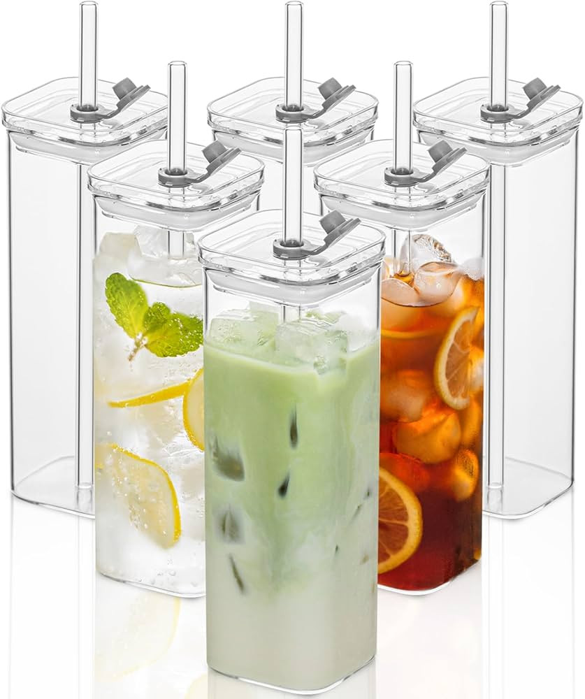 6 Sets Square Drinking Glass Cups, Old Fashioned Glasses, 17 Oz Square Glasses, Clear Highball Mo... | Amazon (US)