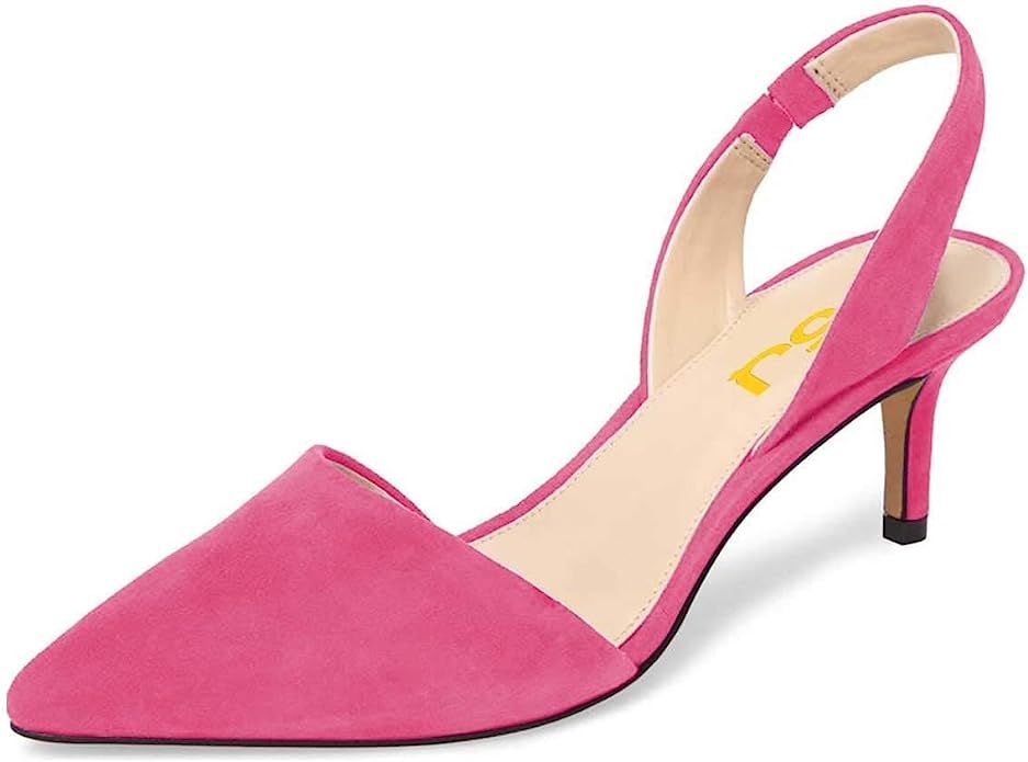 FSJ Women Fashion Low Kitten Heels Pumps Pointed Toe Slingback Sandals Dress Comfy Shoes Size 4-1... | Amazon (US)