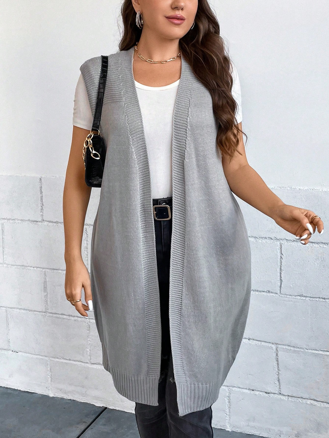 SHEIN LUNE Plus Solid Open Front Cardigan | SHEIN