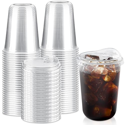 Qeirudu 16 Oz Round Bottom Clear Plastic Cups with Strawless Sip Lids, 50 Pack Disposable Iced Coffee Cups To Go Cups for Cold Drinks, Smoothie, Juice, Milkshake | Amazon (US)