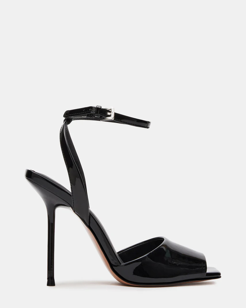 LILAC Black Patent Square-Toe Strappy Heel | Women's Heels | Steve Madden (US)