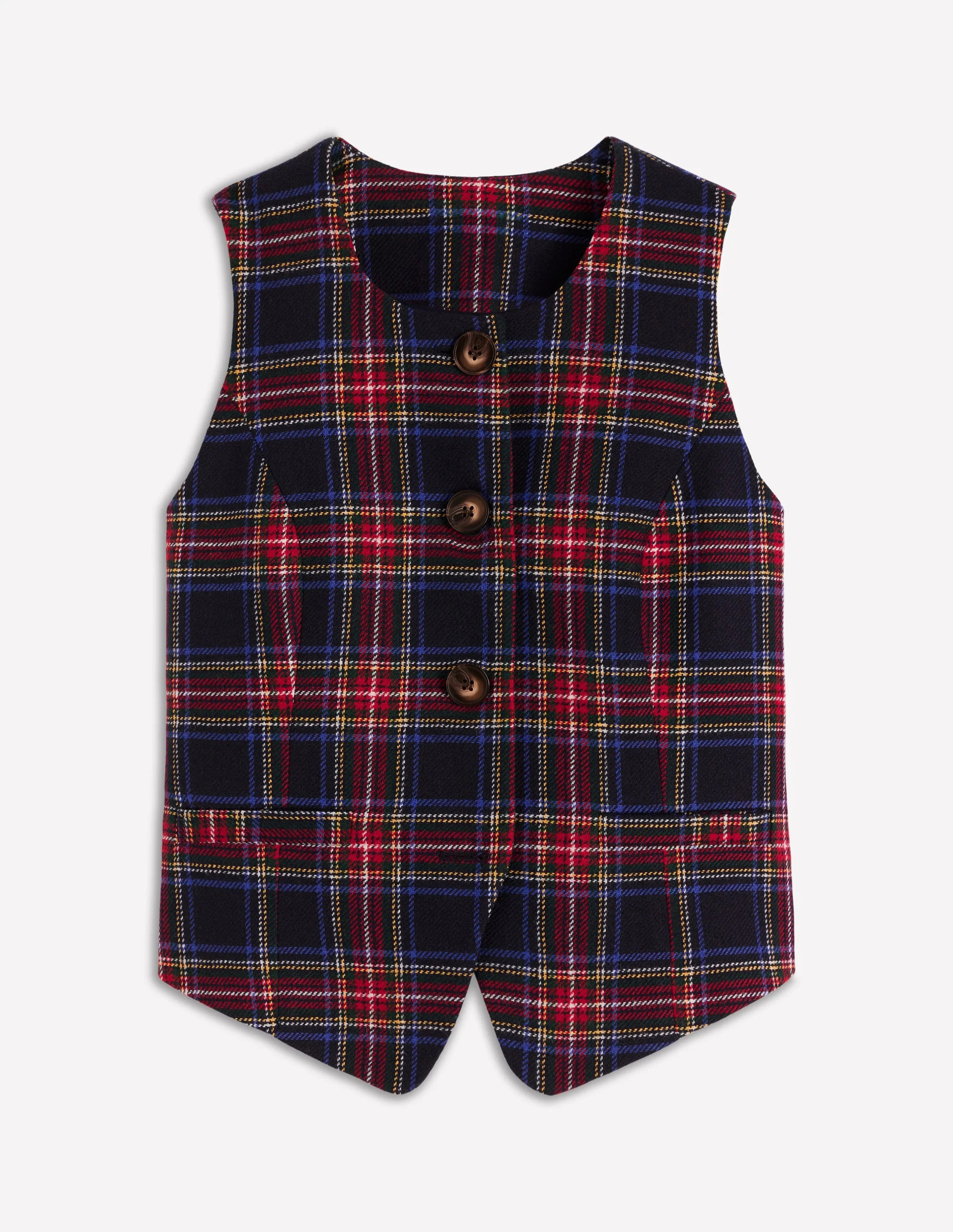 Tailored Check Waistcoat-Navy, Green and Red Check | Boden (US)