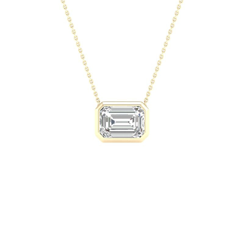 Lab Grown Diamond Emerald-Cut Solitaire Bezel Pendant in 10K Yellow Gold (1 ct. tw.) | Helzberg Diamonds