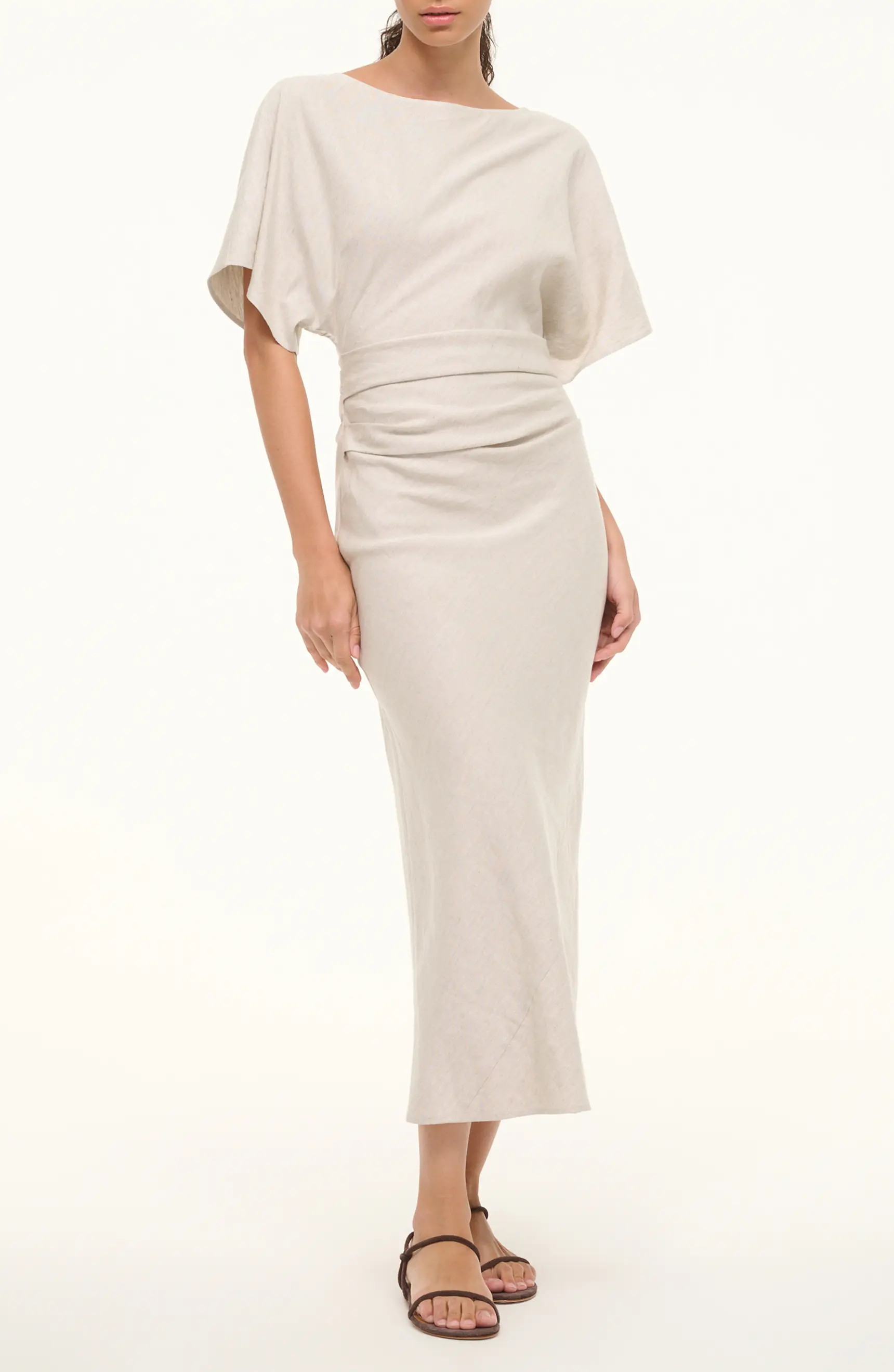 STAUD Amelie Ruched Waist Linen Blend Dress | Nordstrom | Nordstrom