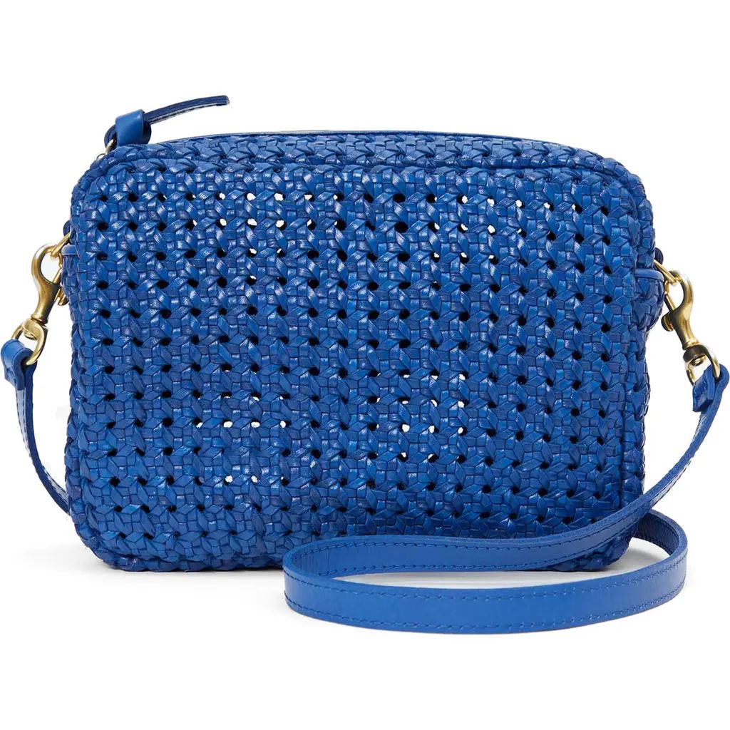 Clare V. Midi Sac Woven Leather Crossbody Bag in Cobalt Rattan at Nordstrom | Nordstrom