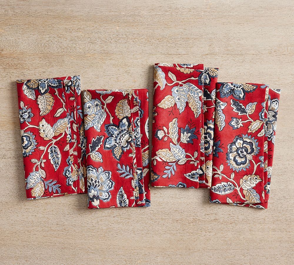 Scarlett Block Print Cotton Napkins - Set of 4 | Pottery Barn (US)