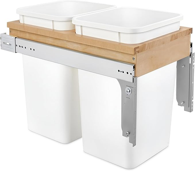 Rev-A-Shelf Double Pullout Trash Can for Base Kitchen/Bathroom Cabinets, 27 Qt Wood Top Mount Gar... | Amazon (US)