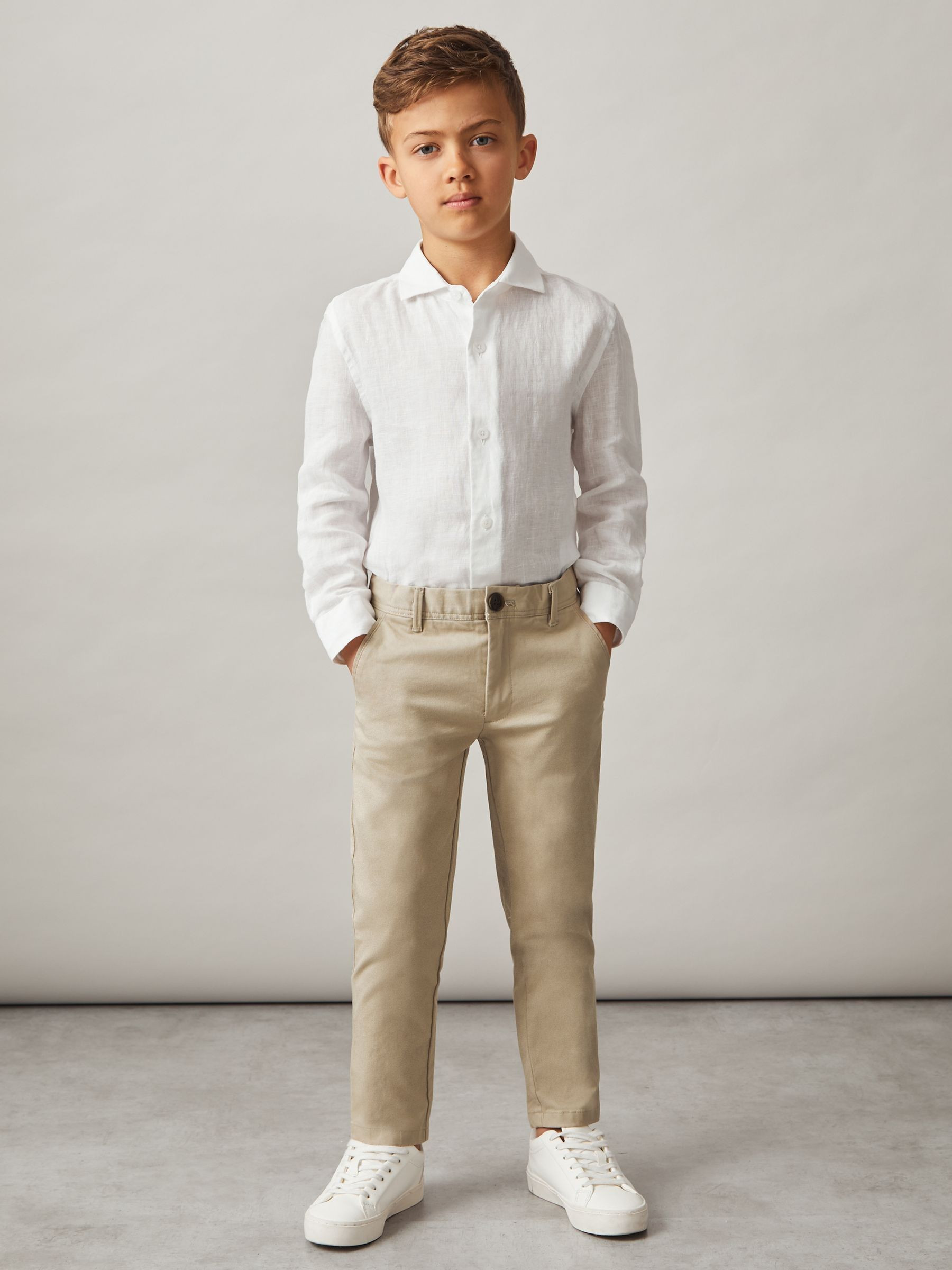 3-9 yrs Slim Fit Casual Chinos in Stone | Reiss UK