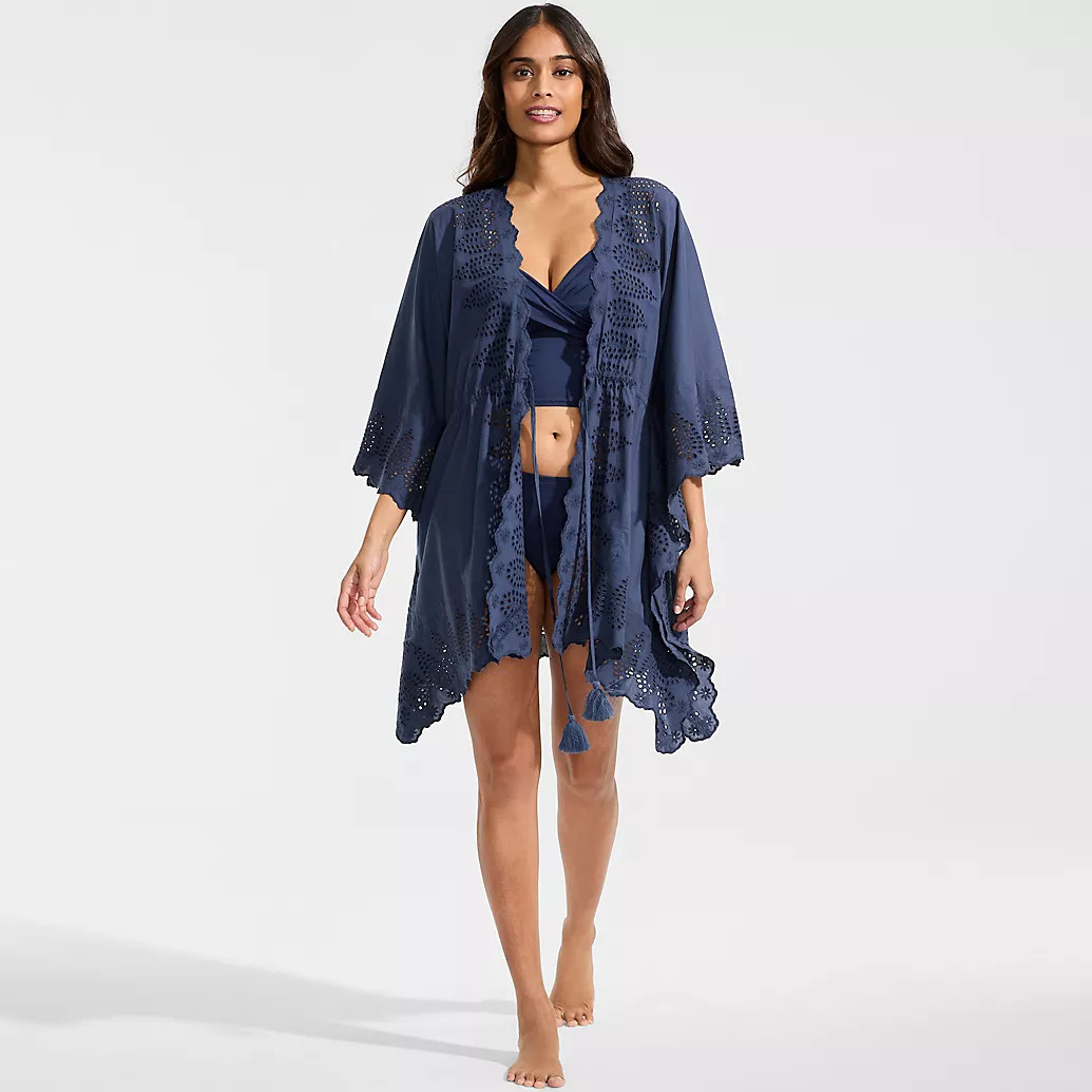 Women's Cotton Eyelet Tie Kimono Cover-Up | Lands' End (US)