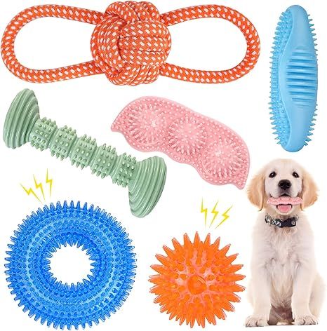 6 Pack Dog Chew Squeaky Toys for Puppy Teething 2-8 Months Puppies Teething Toys for Small and Me... | Amazon (US)