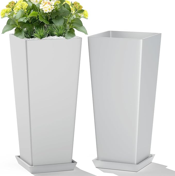 Set of 2 Large Tall Planter for Indoor or Outdoor 24" Tall Flower Pots Tapered Tall Planters with... | Amazon (US)