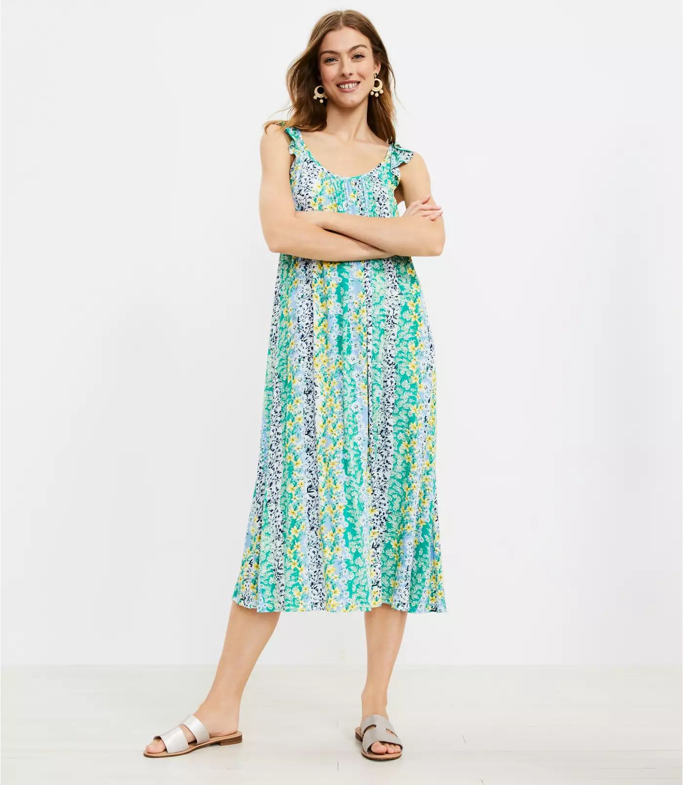 Floral Ruffle Strap Midi Dress | LOFT | LOFT