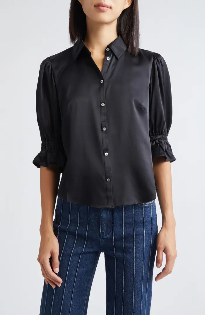 Fiona Ruffle Cuff Silk Button-Up Shirt | Nordstrom