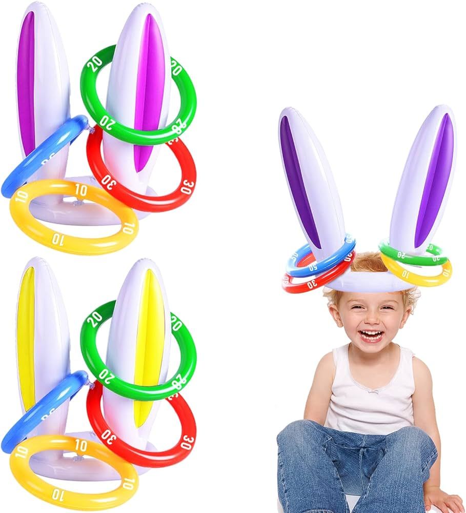 [ Score Ring ] 3 Pack Easter Inflatable Bunny Ring Toss Game Easter Rabbit Ears Ring Toss Party G... | Amazon (US)