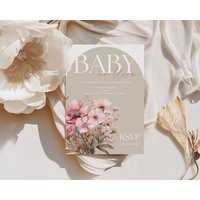 Baby in Bloom, Shower Floral Invitations, Simple Minimal Shower, Unisex | Etsy (US)