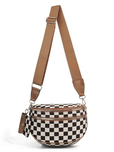 Fanny Bum Packs for Women,Canvas Checkered Crossbody Bag Checkered Purse Black and White Bum Bags Checkerboard Belt Bag | Amazon (US)