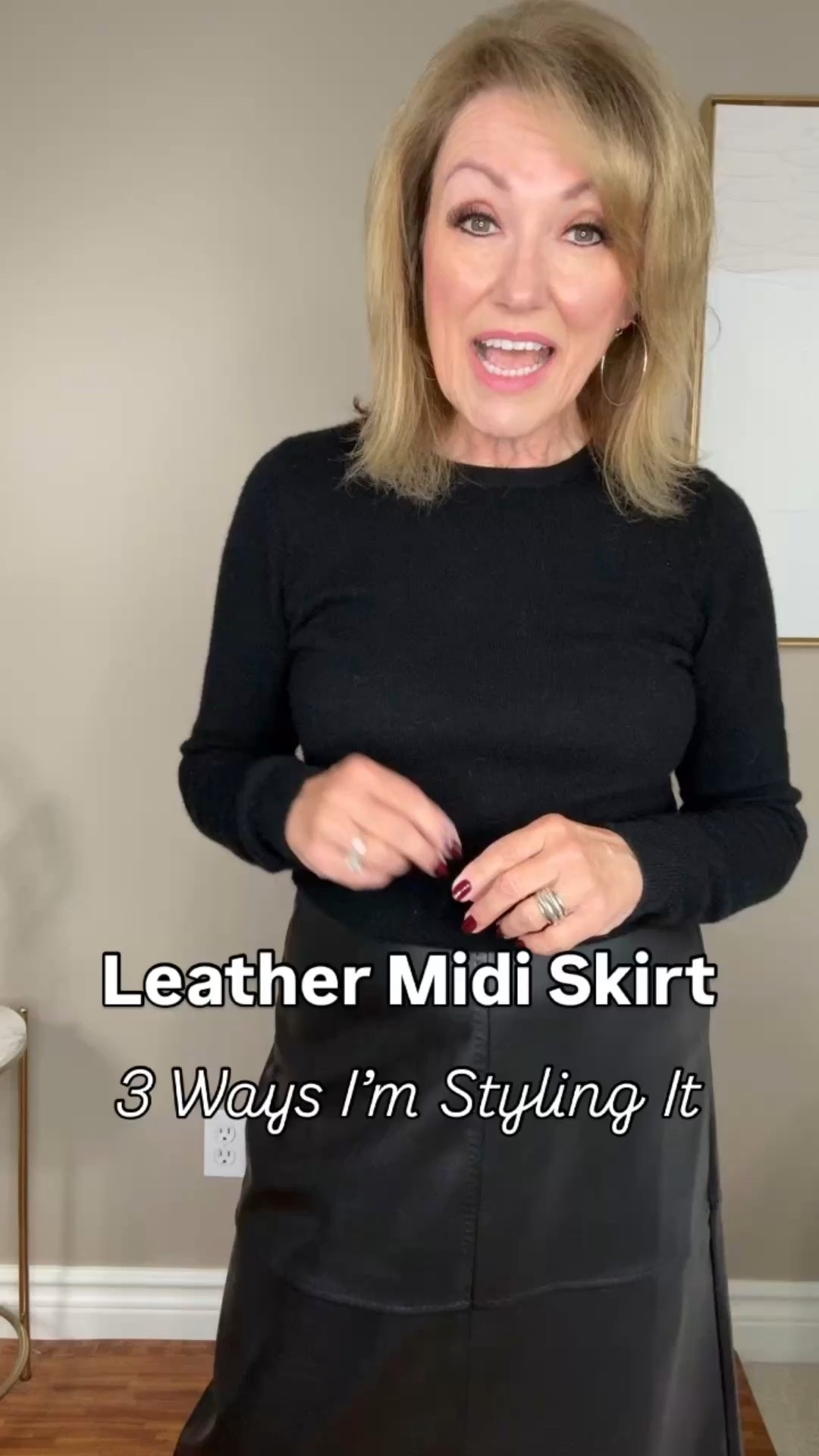 A leather midi skirt might look like a statement piece, but it doesn’t have to have just one personality.

I styled the same skirt three completely different ways: feminine and refined, sleek and polished, and with a little Western influence.

That’s what I love about getting dressed. Sometimes it’s not about buying something new, it’s about changing the pieces you put around what you already have.

It’s not IF you can wear it. It’s HOW.

#LTKootd #LTKSeasonal #LTKOver40