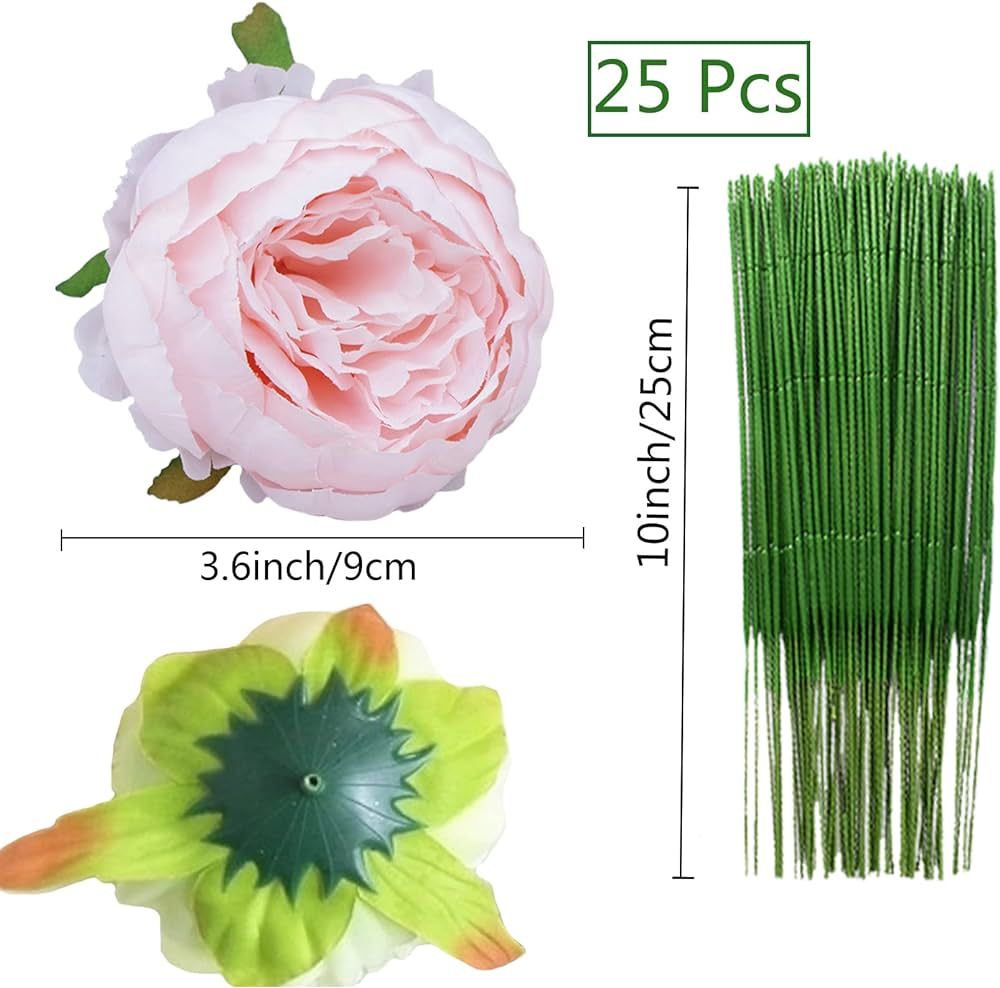 25 Pcs Silk Peony Artificial Flower Heads 4 inch Fake Peony Flowers Heads with Stems Artificial P... | Amazon (US)