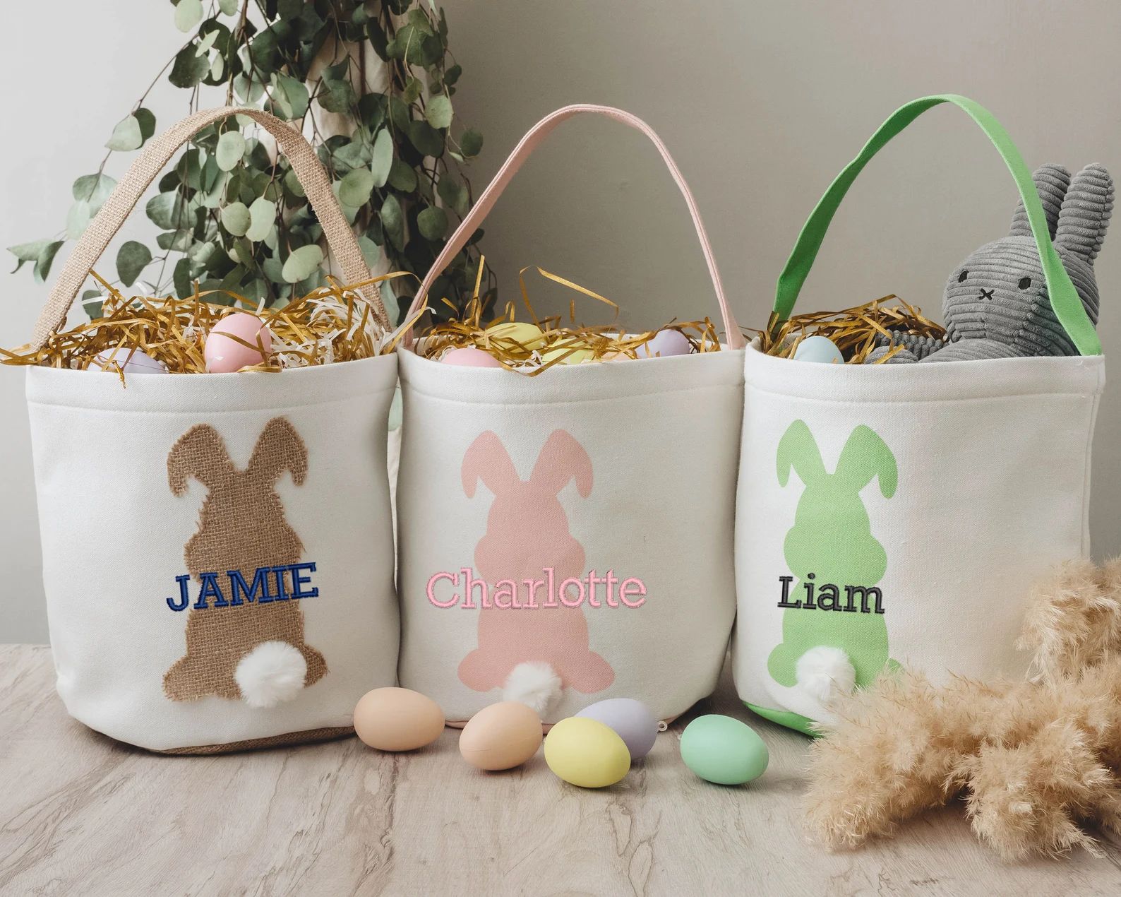 Personalized Easter Basket Bunny Baskets for Kids Embroidered Easter Basket Easter Bunny Tail Bag... | Etsy (US)