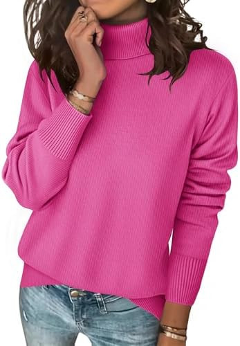 Zeagoo Women's Turtleneck Sweater Long Sleeve Spilt Hem Casual Knit Pullover Chunky Fall Winter J... | Amazon (US)