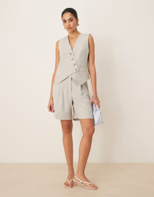 YAS tailored asymmetric placket detail waistcoat co-ord in light grey melange | ASOS (Global)