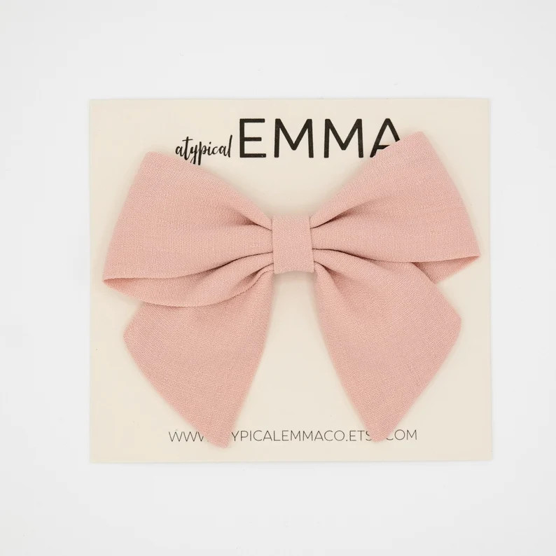 Blush Linen Crinkle Bow: Spring Hair Bow, Newborn Bow, Toddler Bows, Bows for Girls, Alligator Cl... | Etsy (US)