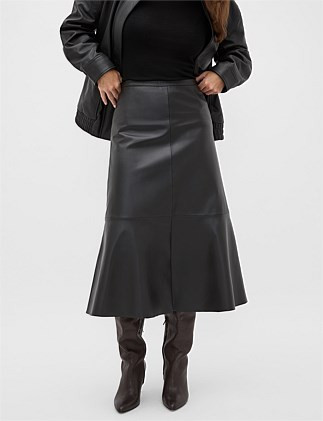 LEATHER MIDI SPLIT FRONT SKIRT | David Jones (Australia & New Zealand)
