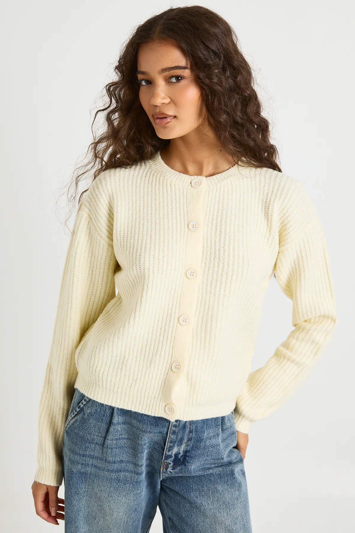 Cream Super Soft Crew Neck Knitted Chunky Cardigan | Boohoo | Boohoo.com (UK & IE)