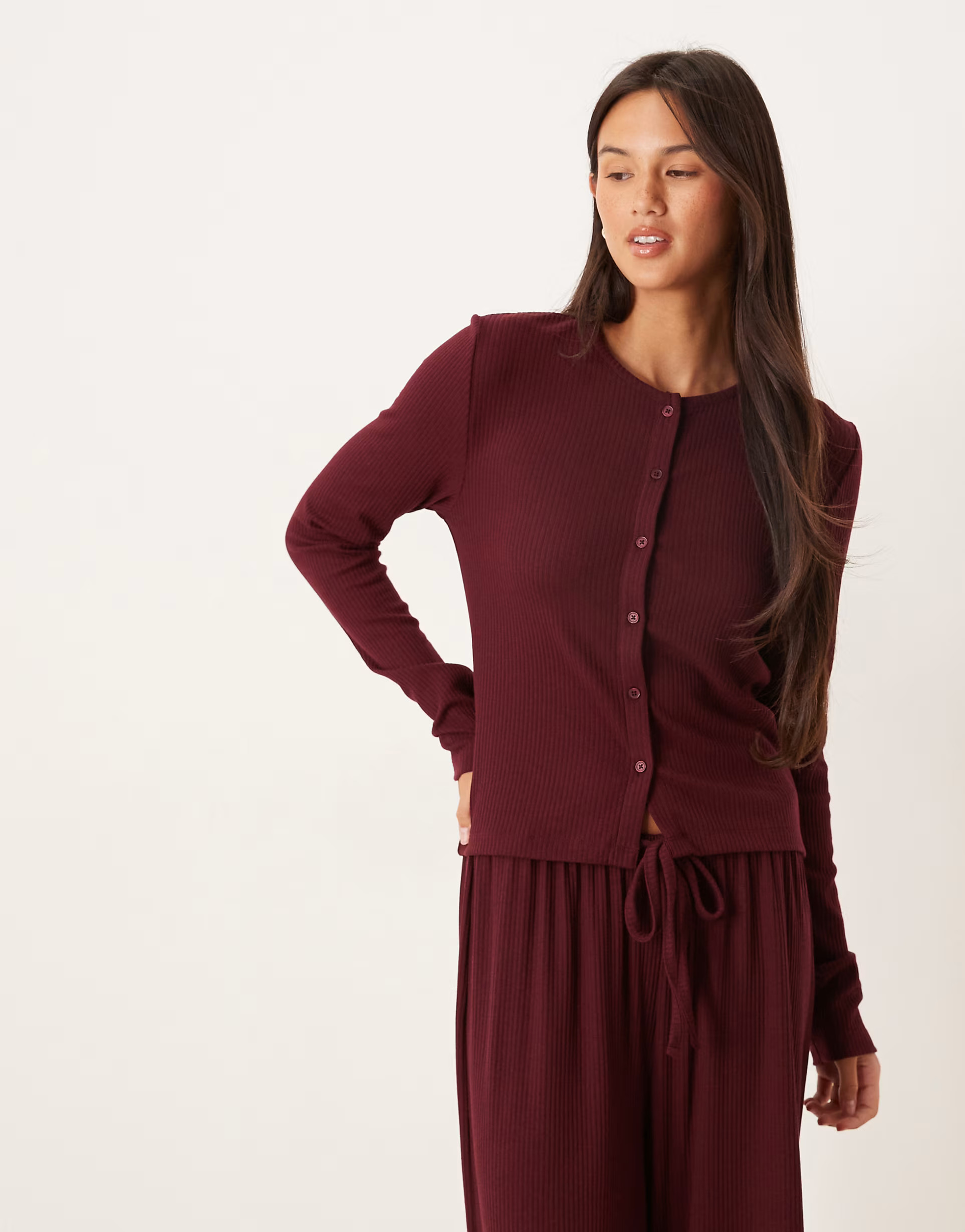 ASOS DESIGN lounge mix & match rib cardigan in burgundy | ASOS (Global)