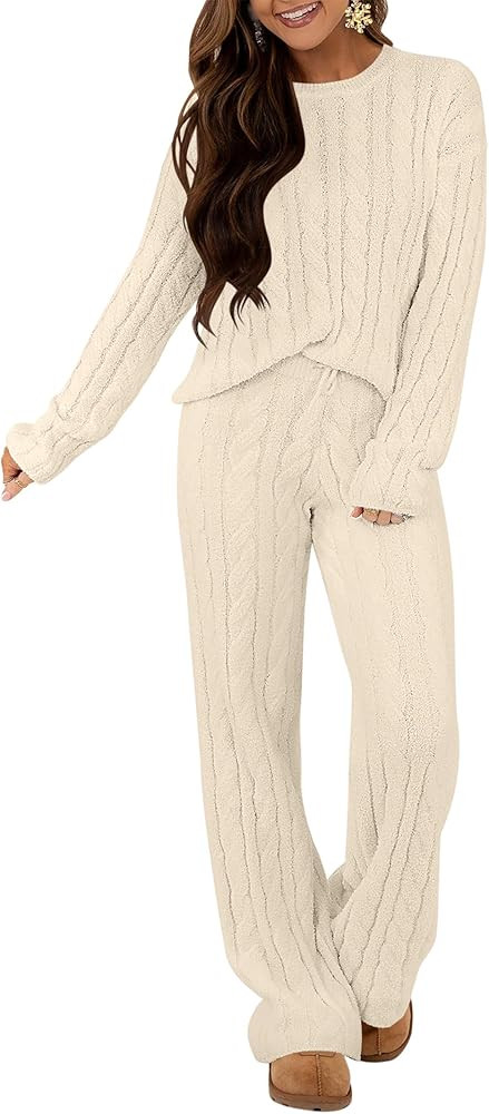 ANRABESS Women's Fuzzy Fleece Pajama Set 2 Piece Outfits Lounge Knit Oversized Sweater Pj Sets 20... | Amazon (US)