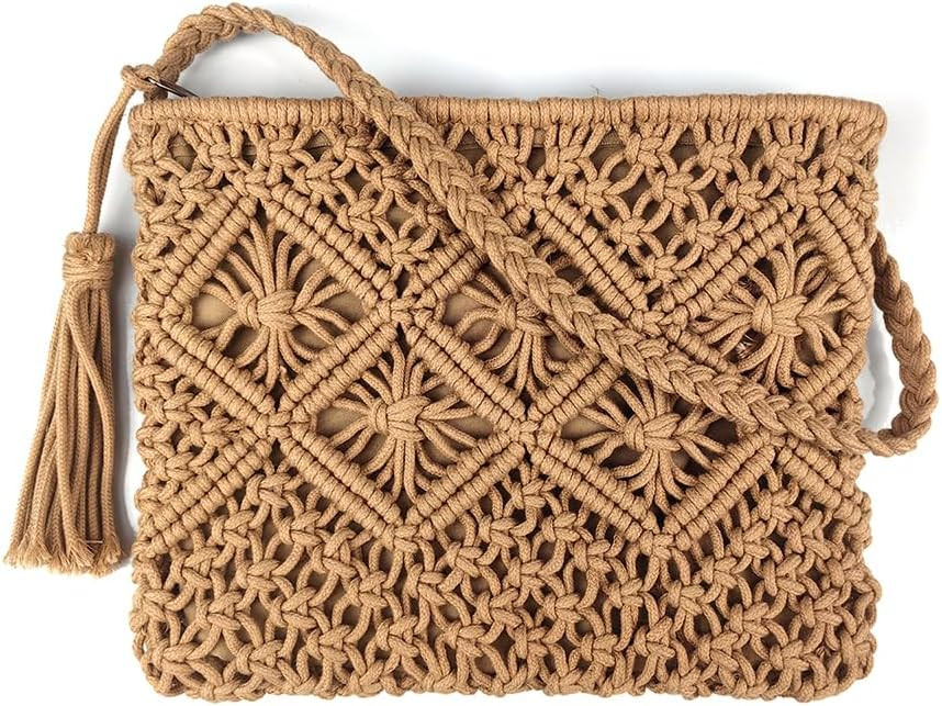 Boho Crossbody Handbag,Handwoven cotton rope Shoulder Bag,Summer Beach Clutches Bags for Women,Ha... | Amazon (US)