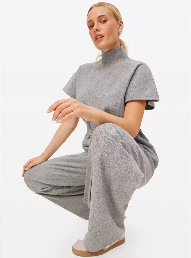 Grey Compact Knit Wide Leg Co-ord Trousers  22 | Tu Clothing