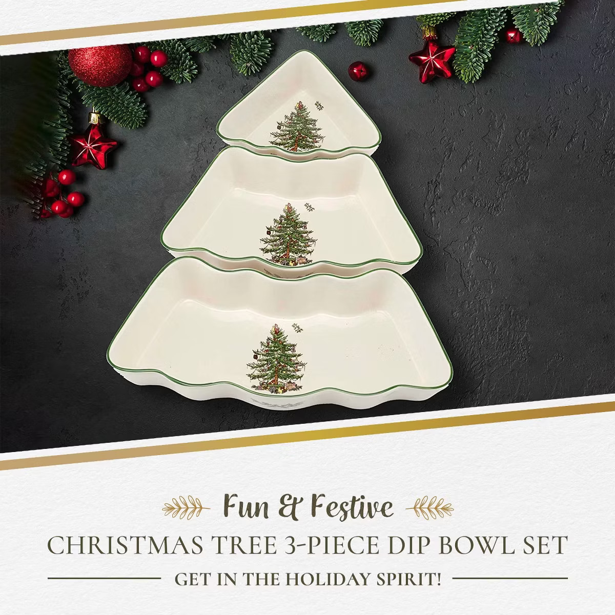 Spode Christmas Tree Dip Bowl Set - 3-Piece Ceramic Christmas Dipping Bowls - Festive Salsa Bowls... | Target