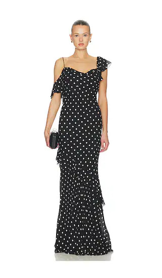 Black Polka Dot Georgette Maxi Dress in Black | Revolve Clothing (Global)
