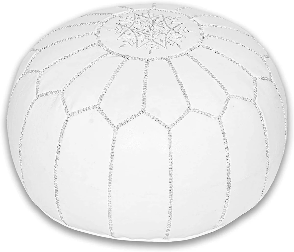 Moroccan Ottoman Leather Pouf - Boho Decor For Gift & Wedding - Cover ONLY (White-White) | OXYLION