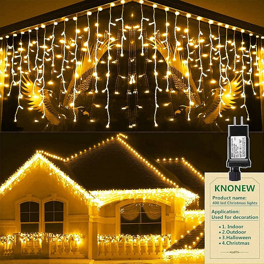 KNONEW Christmas Lights Outdoor Decorations 400 LED 33ft 8 Modes Curtain Fairy String Light with ... | Amazon (US)