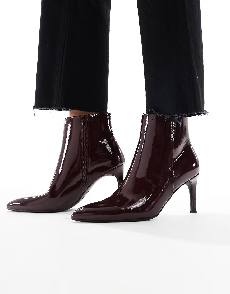 New Look patent pointed heeled boot in burgundy-Red | ASOS (Global)