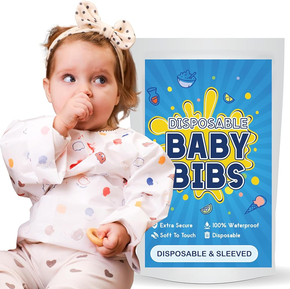 Disposable Bibs Individually Wrapped, Long Sleeve Bib with Crumb Catcher - Waterproof Baby Bibs (... | Amazon (US)