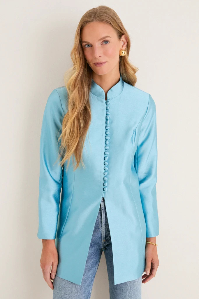 Robins Egg Blue Dupioni Mandarin Collar Tamara Tunic | Tuckernuck (US)
