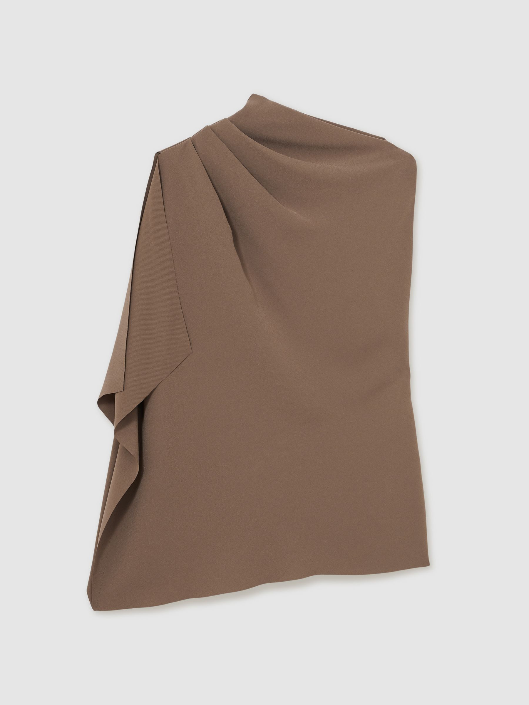 One-Shoulder Draped Top in Mink | Reiss US